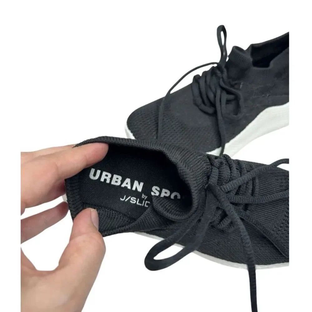 J/Slides Sneakers Womens Size‎ 5.5 Black Stretch Knit Upper Lace Up Shoes